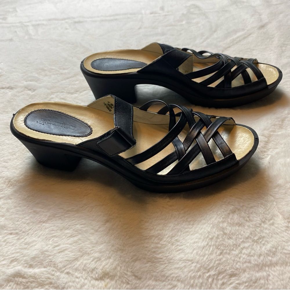 Romika Black Leather Heeled Sandals Size 11